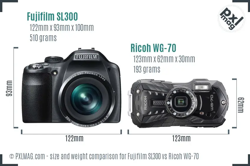Fujifilm SL300 vs Ricoh WG-70 size comparison Fujifilm SL300 vs Ricoh WG-70 size comparison