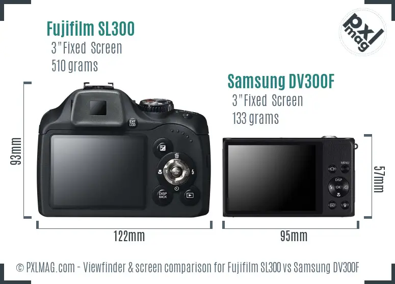 Fujifilm SL300 vs Samsung DV300F Screen and Viewfinder comparison