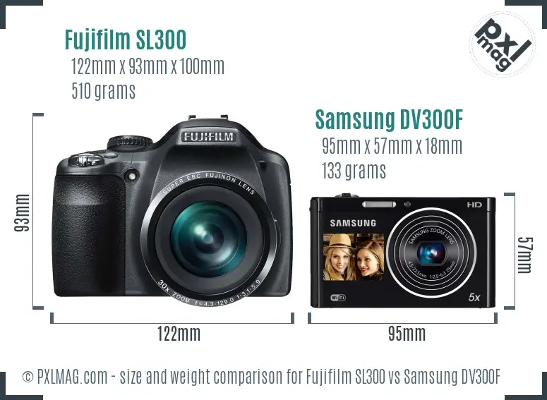 Fujifilm SL300 vs Samsung DV300F size comparison