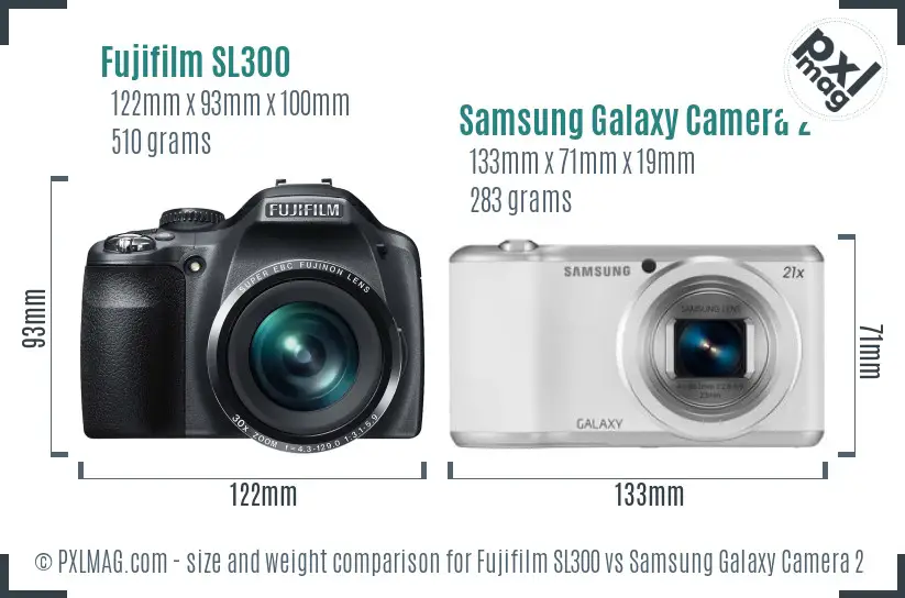Fujifilm SL300 vs Samsung Galaxy Camera 2 size comparison