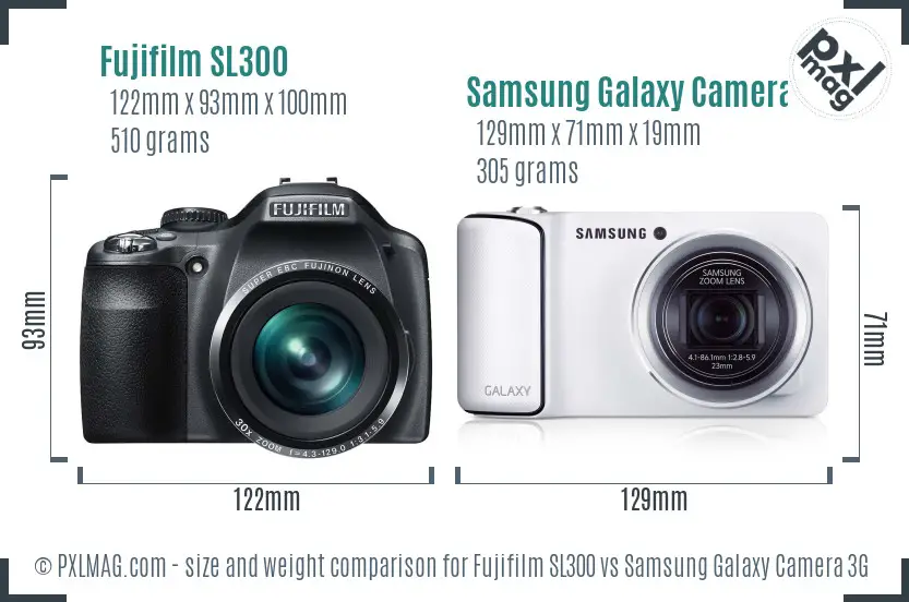 Fujifilm SL300 vs Samsung Galaxy Camera 3G size comparison