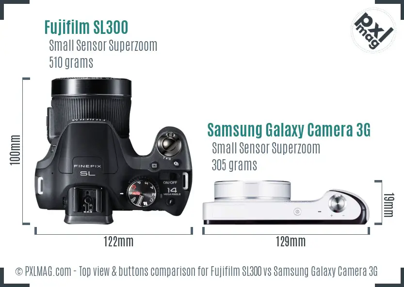 Fujifilm SL300 vs Samsung Galaxy Camera 3G top view buttons comparison