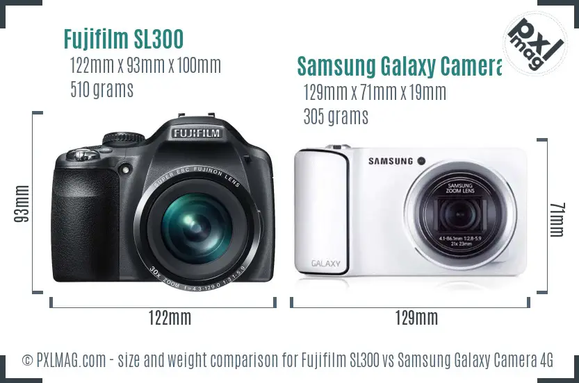 Fujifilm SL300 vs Samsung Galaxy Camera 4G size comparison