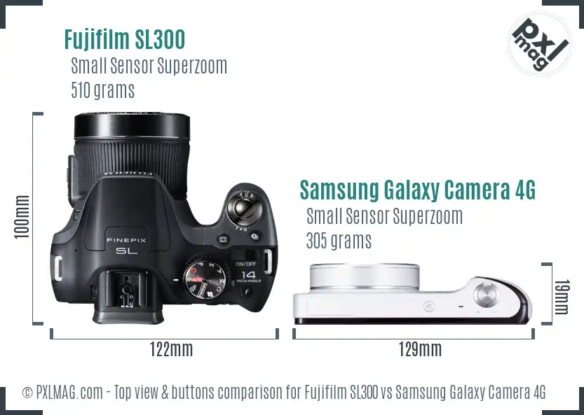 Fujifilm SL300 vs Samsung Galaxy Camera 4G top view buttons comparison