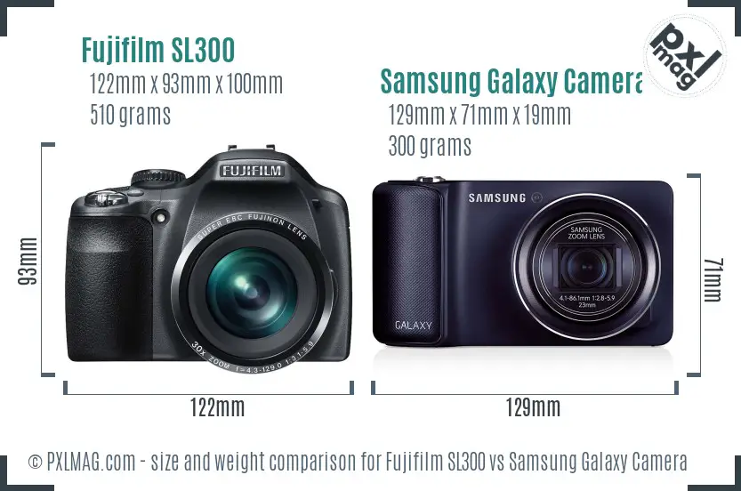 Fujifilm SL300 vs Samsung Galaxy Camera size comparison