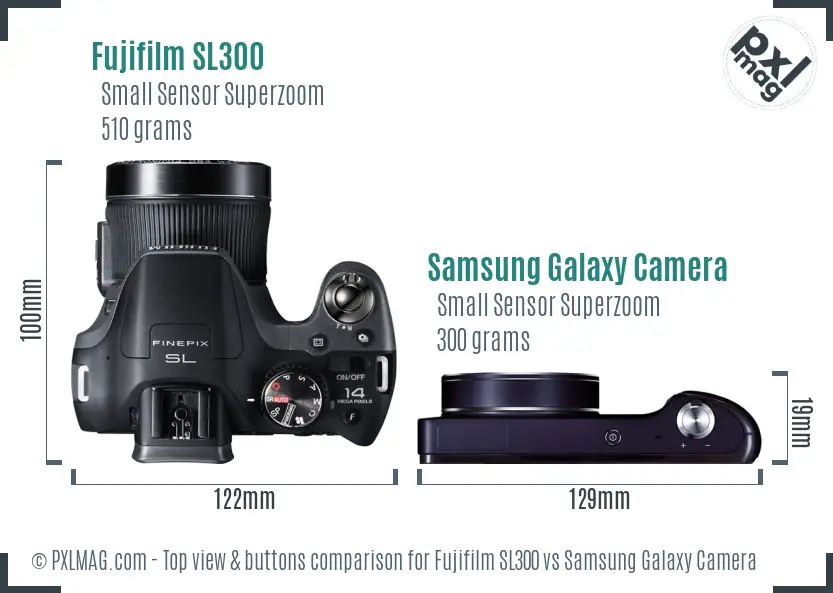 Fujifilm SL300 vs Samsung Galaxy Camera top view buttons comparison