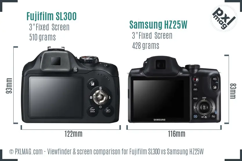 Fujifilm SL300 vs Samsung HZ25W Screen and Viewfinder comparison