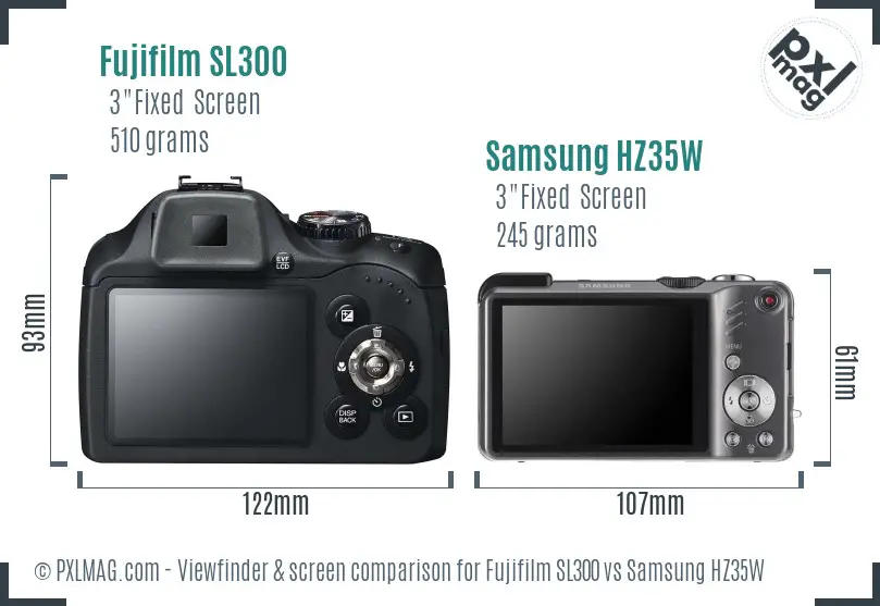 Fujifilm SL300 vs Samsung HZ35W Screen and Viewfinder comparison