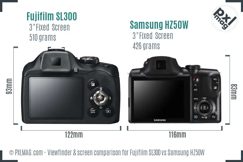 Fujifilm SL300 vs Samsung HZ50W Screen and Viewfinder comparison