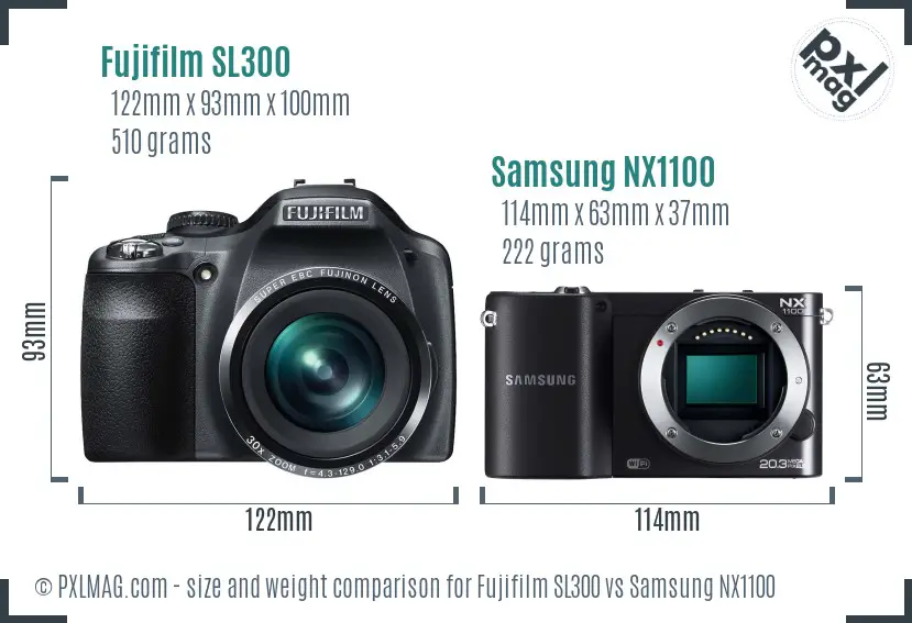 Fujifilm SL300 vs Samsung NX1100 size comparison