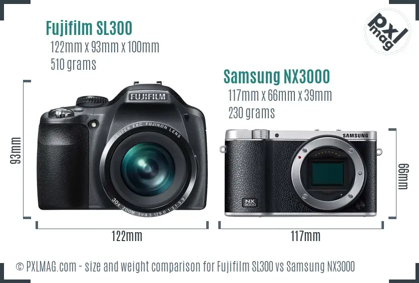 Fujifilm SL300 vs Samsung NX3000 size comparison