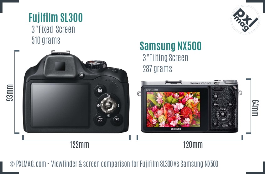 Fujifilm SL300 vs Samsung NX500 Screen and Viewfinder comparison