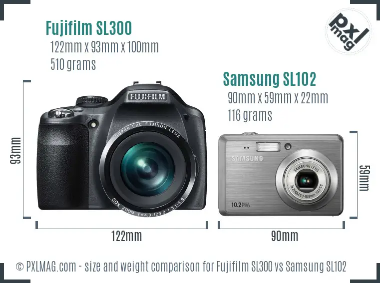 Fujifilm SL300 vs Samsung SL102 size comparison Fujifilm SL300 vs Samsung SL102 size comparison