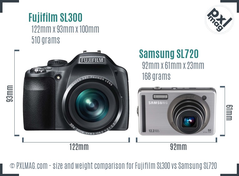 Fujifilm SL300 vs Samsung SL720 size comparison