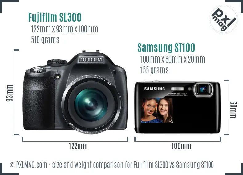 Fujifilm SL300 vs Samsung ST100 size comparison
