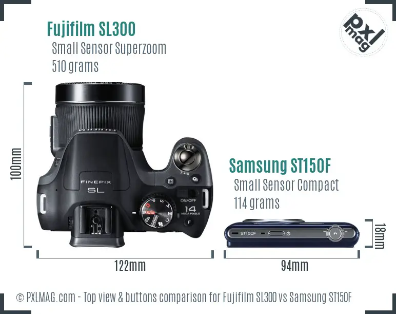 Fujifilm SL300 vs Samsung ST150F top view buttons comparison Fujifilm SL300 vs Samsung ST150F top view buttons comparison