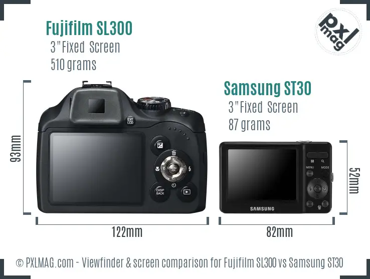Fujifilm SL300 vs Samsung ST30 Screen and Viewfinder comparison