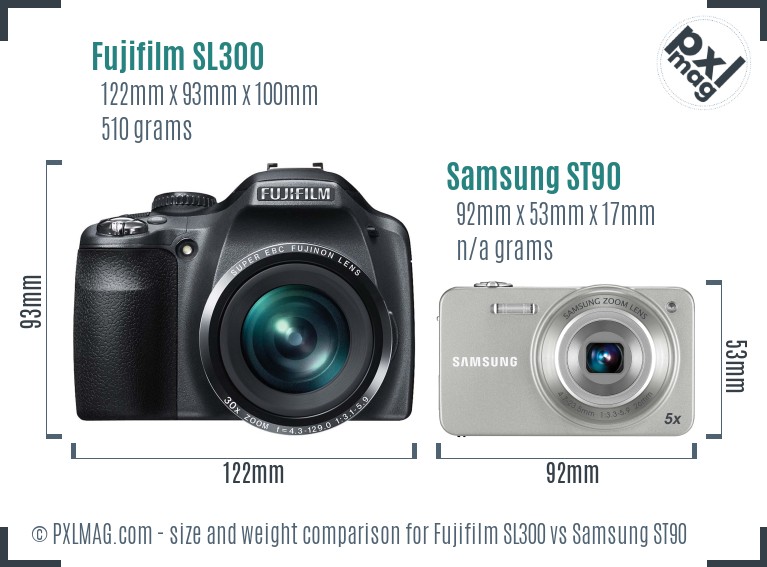 Fujifilm SL300 vs Samsung ST90 size comparison