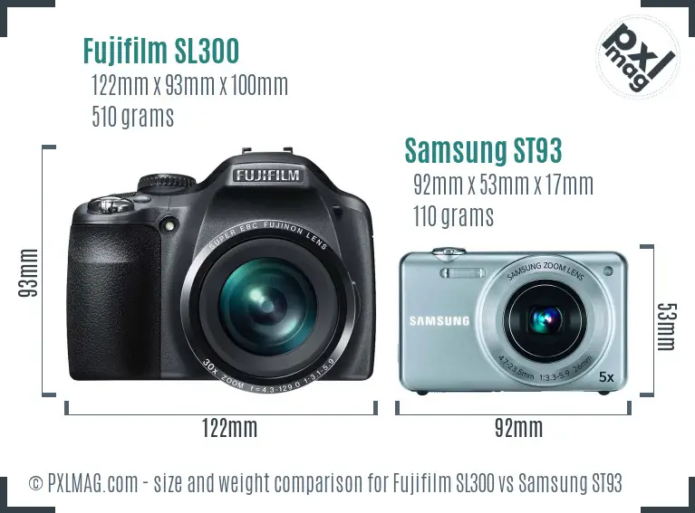 Fujifilm SL300 vs Samsung ST93 size comparison