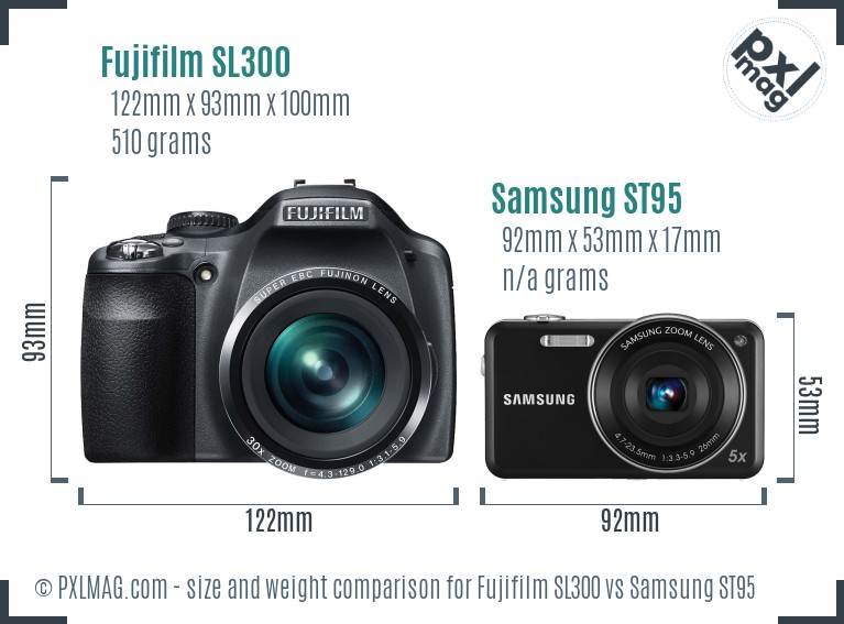 Fujifilm SL300 vs Samsung ST95 size comparison Fujifilm SL300 vs Samsung ST95 size comparison