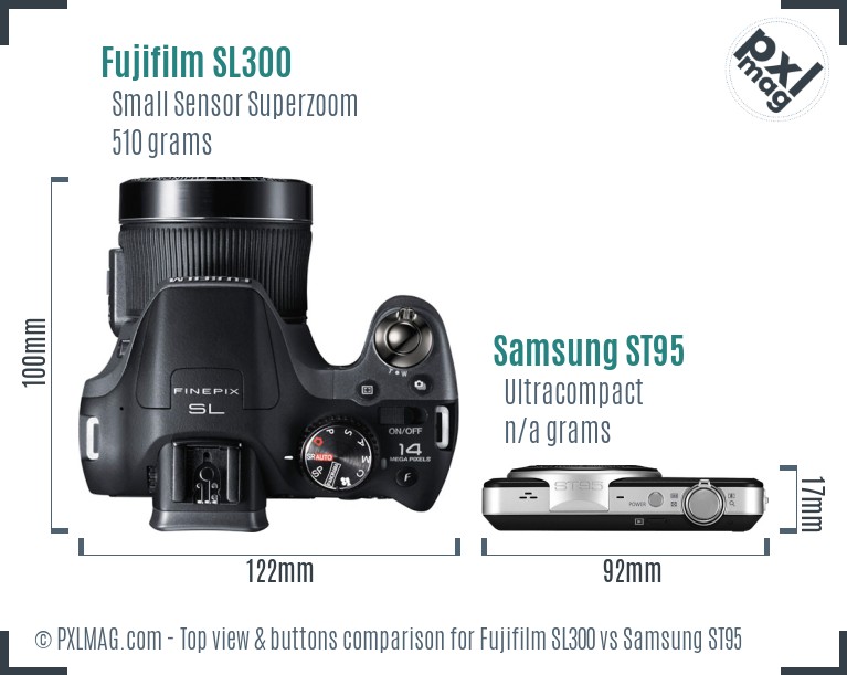 Fujifilm SL300 vs Samsung ST95 top view buttons comparison