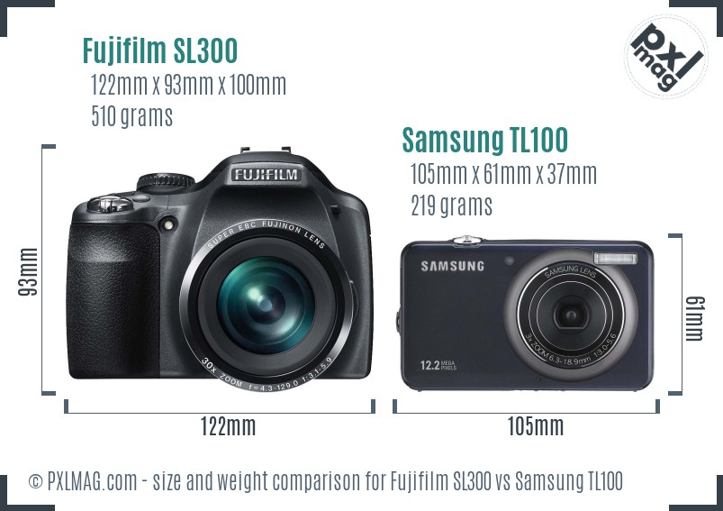 Fujifilm SL300 vs Samsung TL100 size comparison