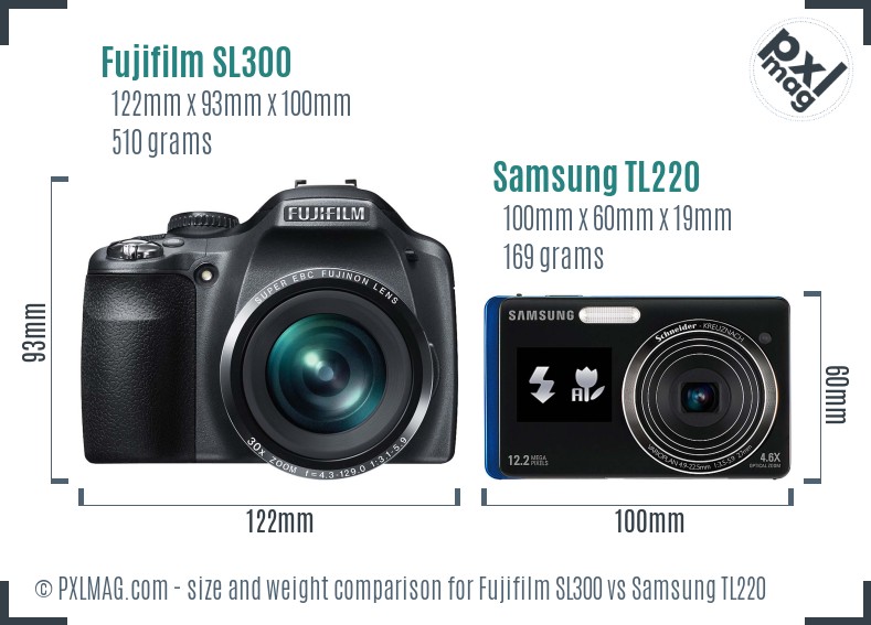 Fujifilm SL300 vs Samsung TL220 size comparison Fujifilm SL300 vs Samsung TL220 size comparison