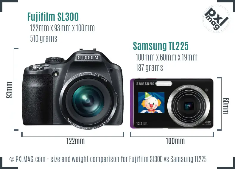 Fujifilm SL300 vs Samsung TL225 size comparison Fujifilm SL300 vs Samsung TL225 size comparison