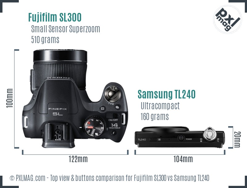 Fujifilm SL300 vs Samsung TL240 top view buttons comparison
