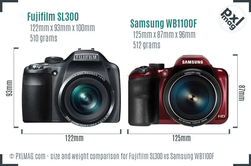 Fujifilm SL300 vs Samsung WB1100F size comparison Fujifilm SL300 vs Samsung WB1100F size comparison