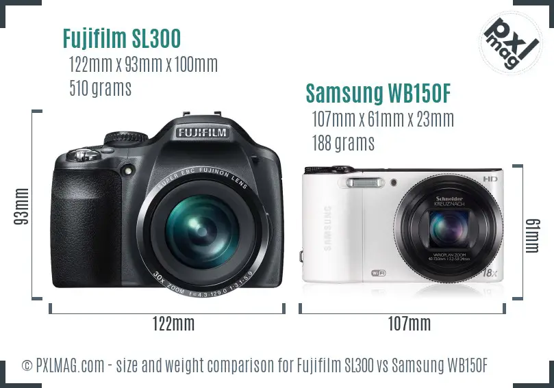 Fujifilm SL300 vs Samsung WB150F size comparison