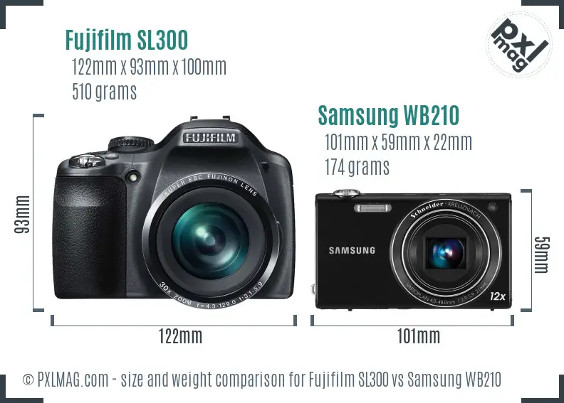 Fujifilm SL300 vs Samsung WB210 size comparison