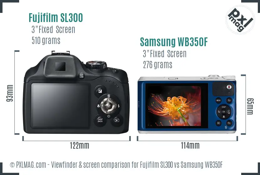 Fujifilm SL300 vs Samsung WB350F Screen and Viewfinder comparison