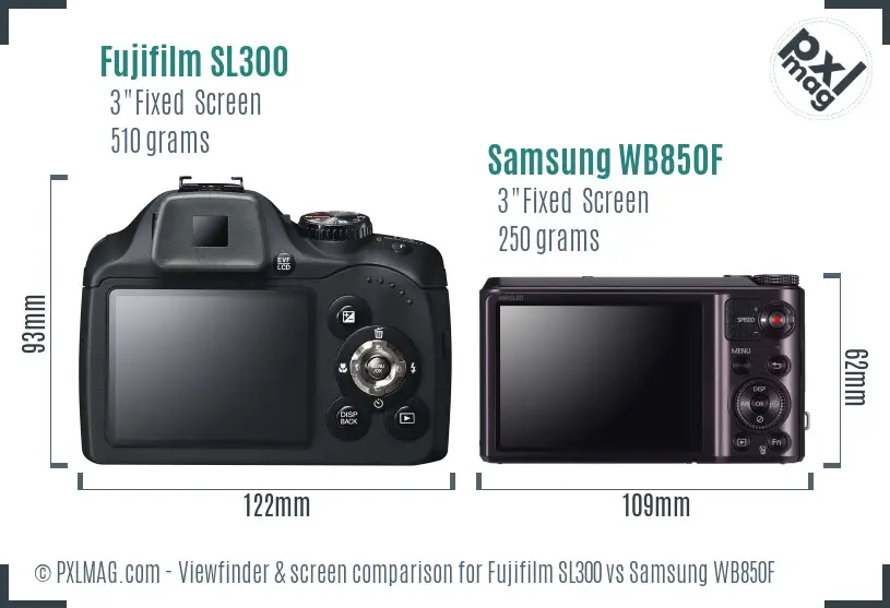 Fujifilm SL300 vs Samsung WB850F Screen and Viewfinder comparison