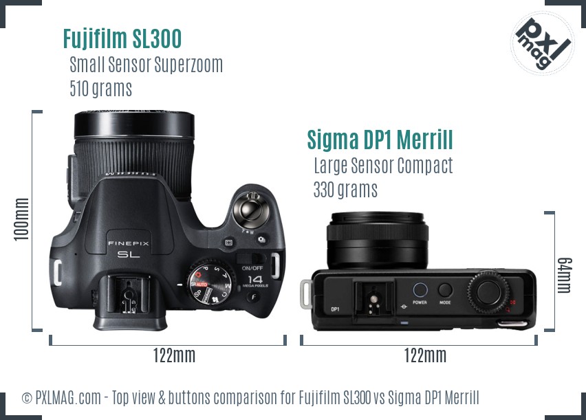 Fujifilm SL300 vs Sigma DP1 Merrill top view buttons comparison