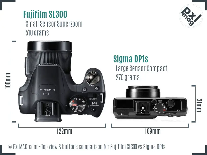 Fujifilm SL300 vs Sigma DP1s top view buttons comparison