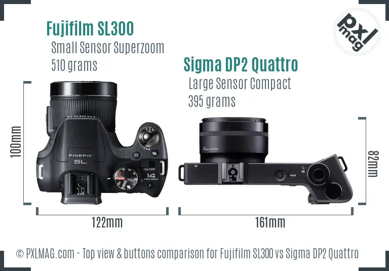 Fujifilm SL300 vs Sigma DP2 Quattro top view buttons comparison