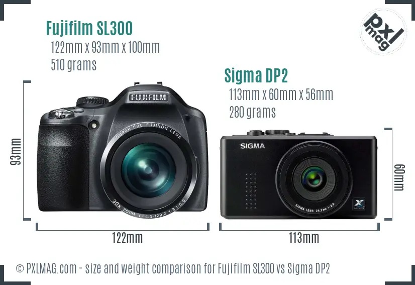 Fujifilm SL300 vs Sigma DP2 size comparison