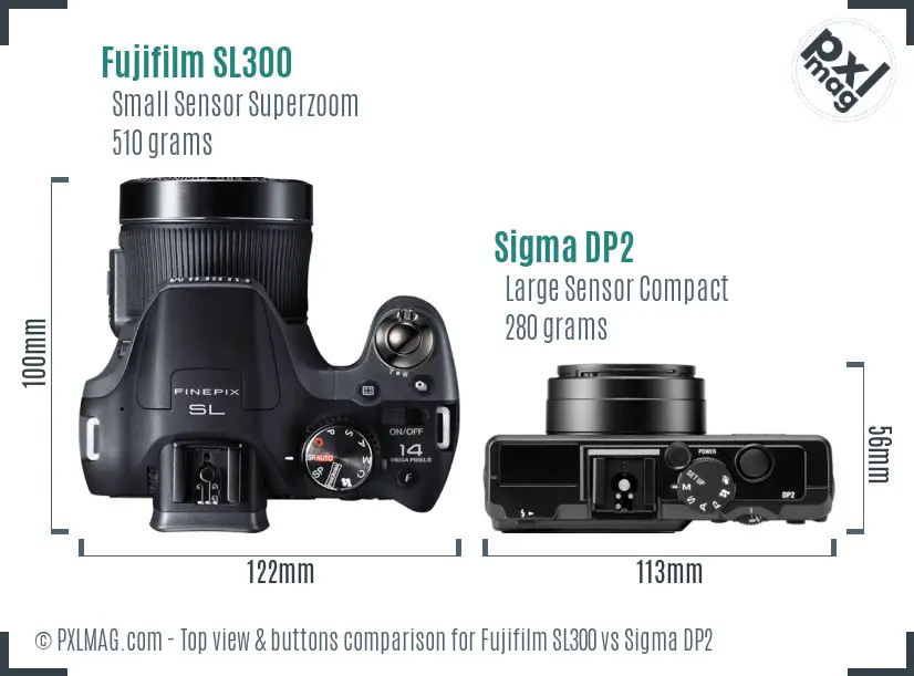 Fujifilm SL300 vs Sigma DP2 top view buttons comparison
