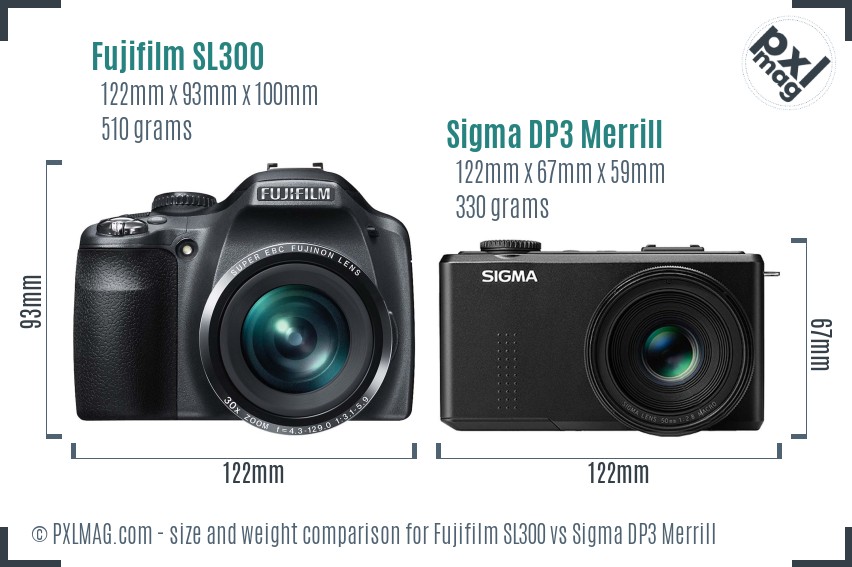 Fujifilm SL300 vs Sigma DP3 Merrill size comparison