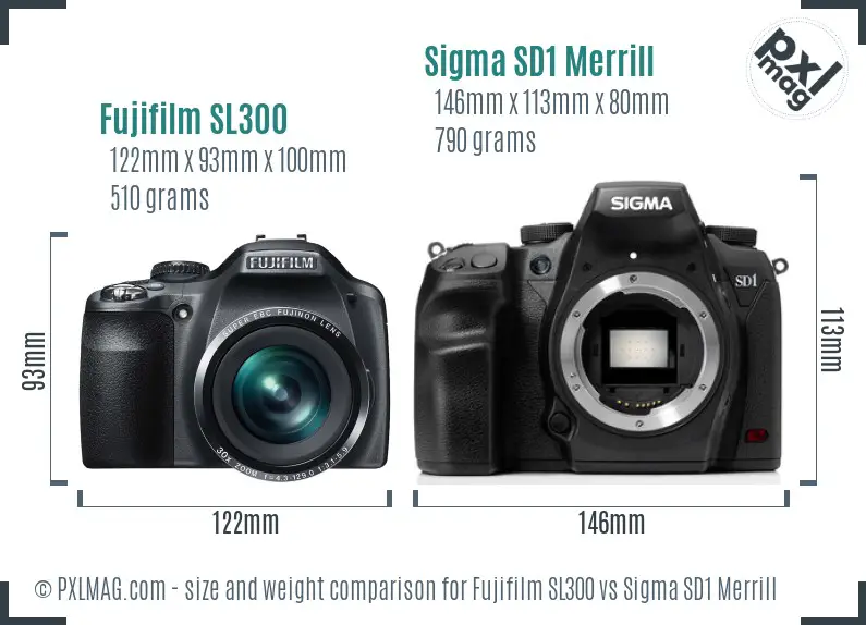 Fujifilm SL300 vs Sigma SD1 Merrill size comparison