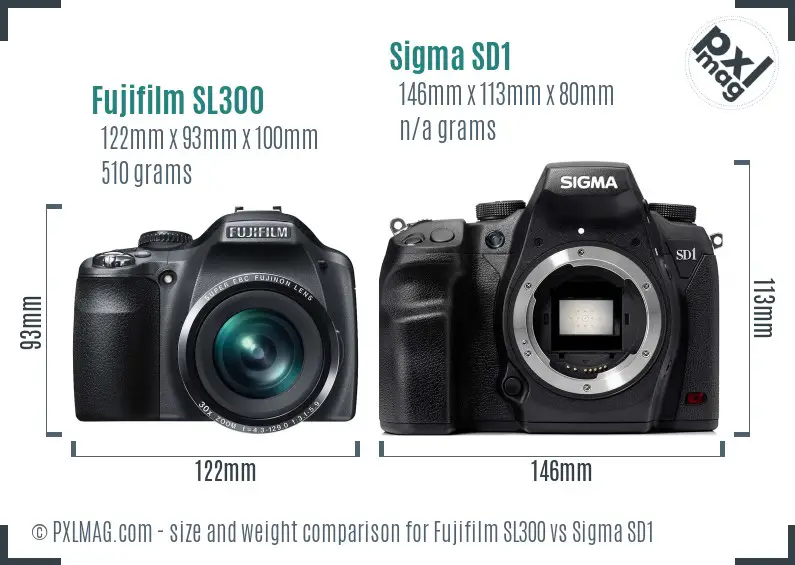 Fujifilm SL300 vs Sigma SD1 size comparison