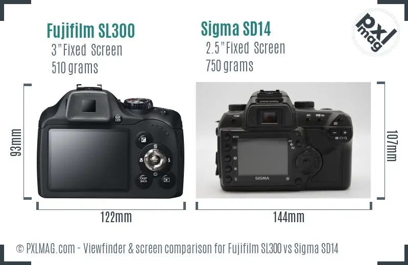 Fujifilm SL300 vs Sigma SD14 Screen and Viewfinder comparison Fujifilm SL300 vs Sigma SD14 Screen and Viewfinder comparison