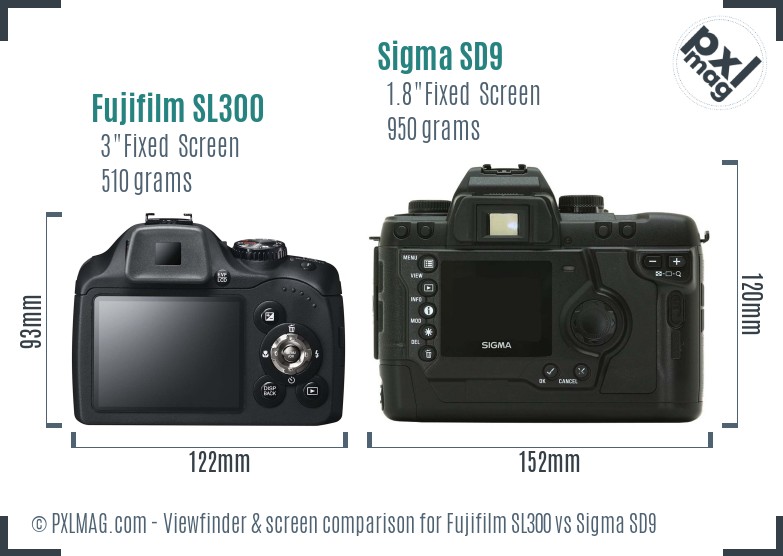 Fujifilm SL300 vs Sigma SD9 Screen and Viewfinder comparison