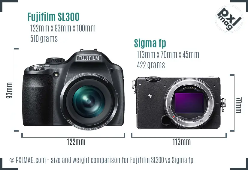 Fujifilm SL300 vs Sigma fp size comparison