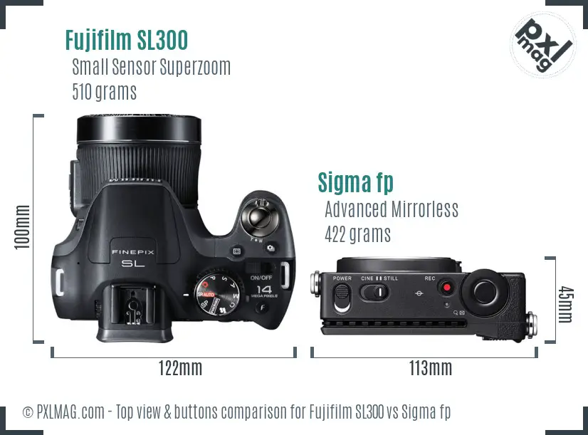 Fujifilm SL300 vs Sigma fp top view buttons comparison