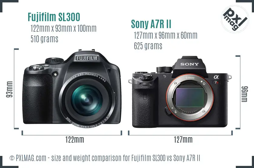 Fujifilm SL300 vs Sony A7R II size comparison