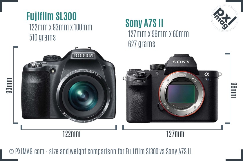 Fujifilm SL300 vs Sony A7S II size comparison