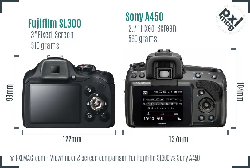 Fujifilm SL300 vs Sony A450 Screen and Viewfinder comparison