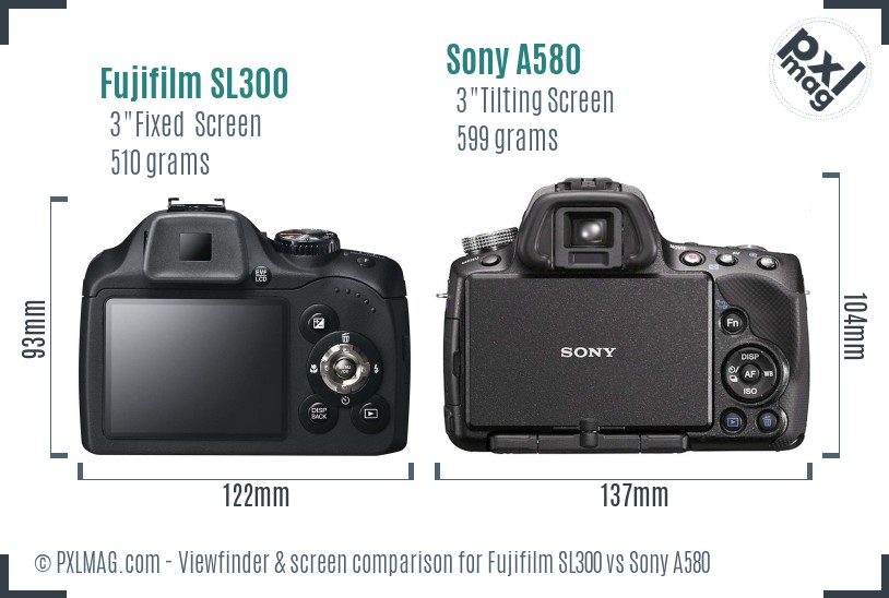 Fujifilm SL300 vs Sony A580 Screen and Viewfinder comparison